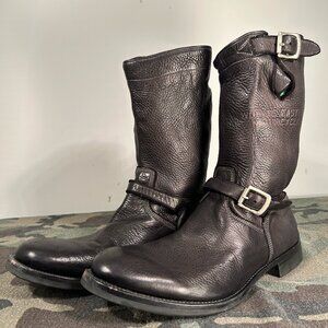 Paul Smith collaboration with Triumph motorcycle black leather boot.